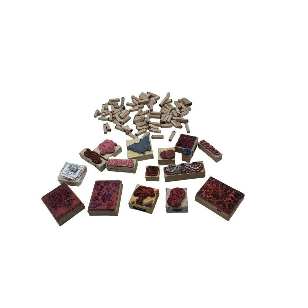 Wooden Block Rubber Ink Stamps Lot of Assorted Including Alphabet Letters